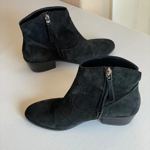 Sam Edelman Peggy Ankle Bootie Womens Size 7M Black Suede Side Zip Stacked Heel - Picture 5 of 10
